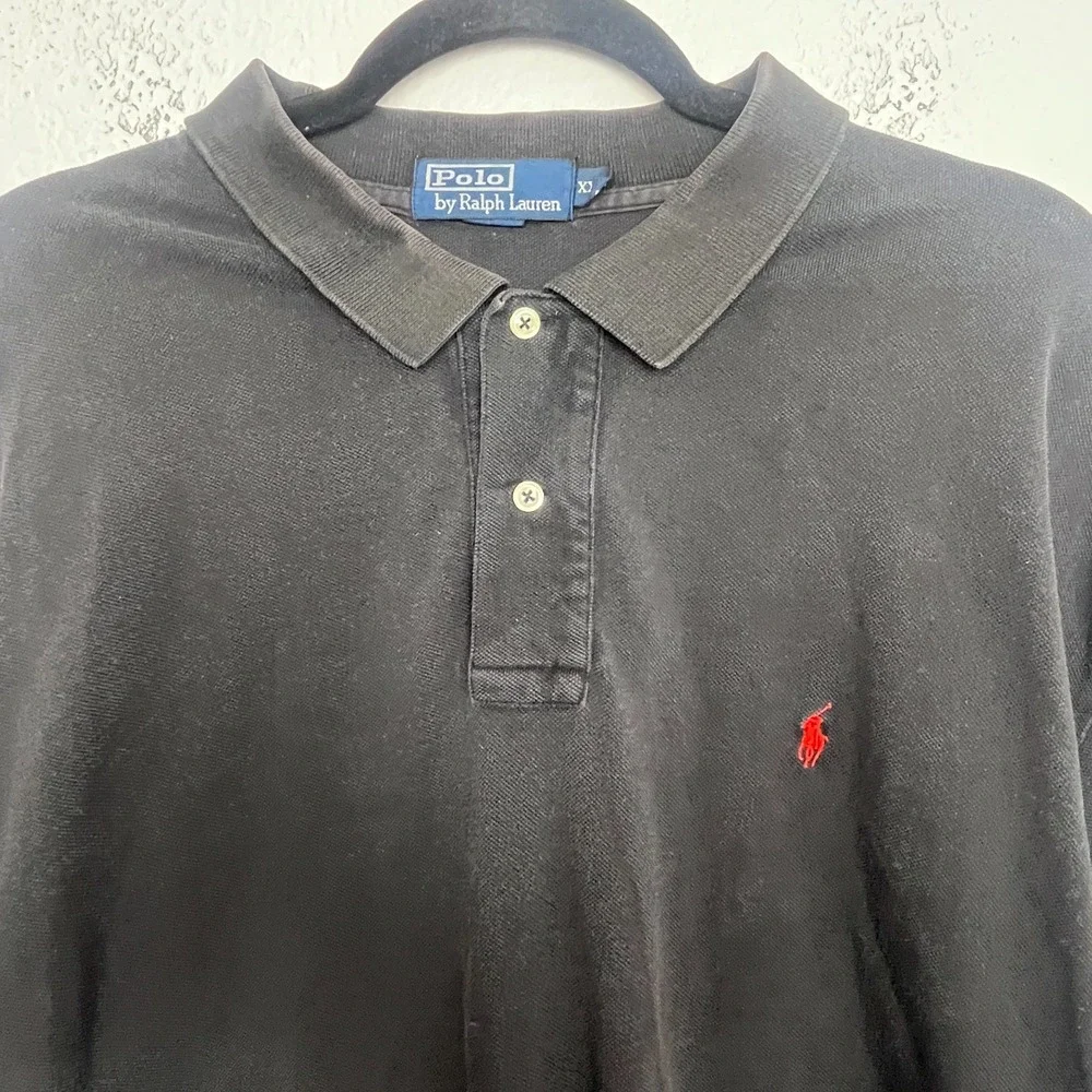 Polo Ralph Lauren Polo Shirt Mens‎ 2XL Black Cotton Pony Logo Side Slit Golf